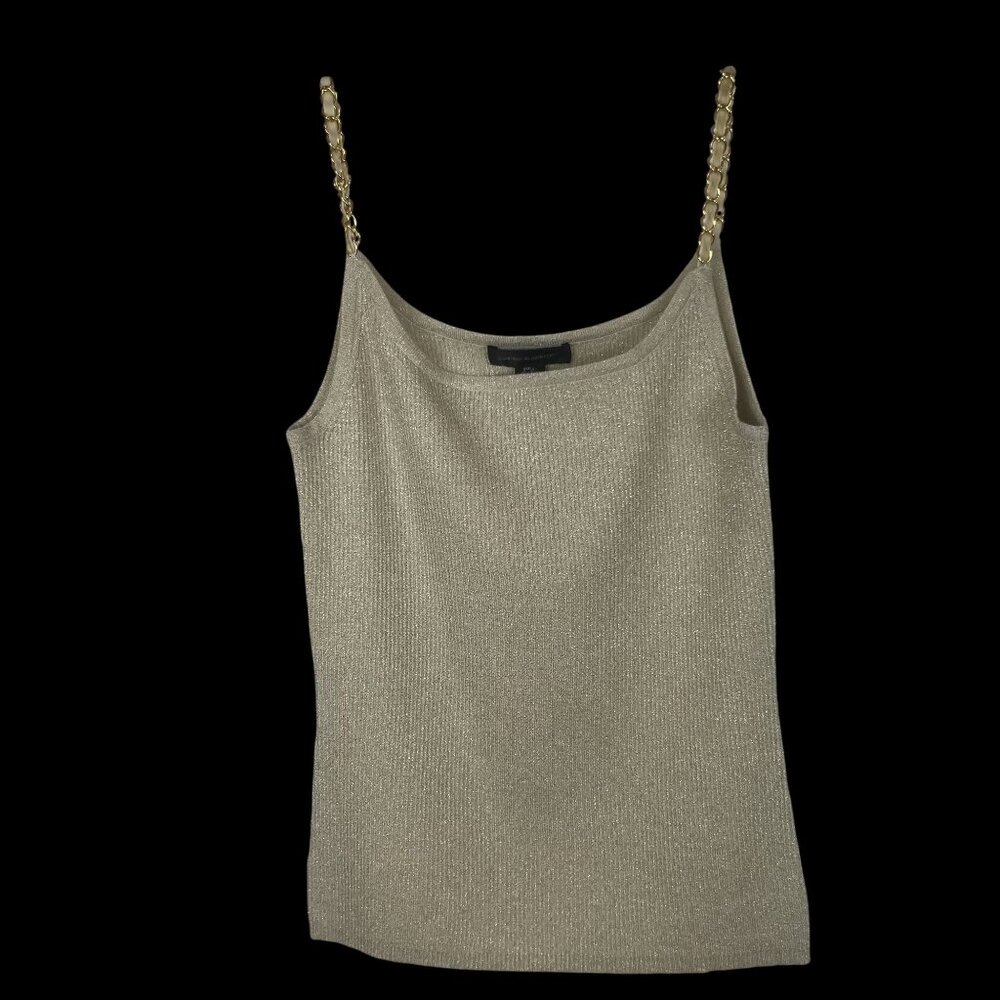 VTG Womens Metallic Shimmer Knit Tank Top Gold Chain Straps M  by Cable & Gauge